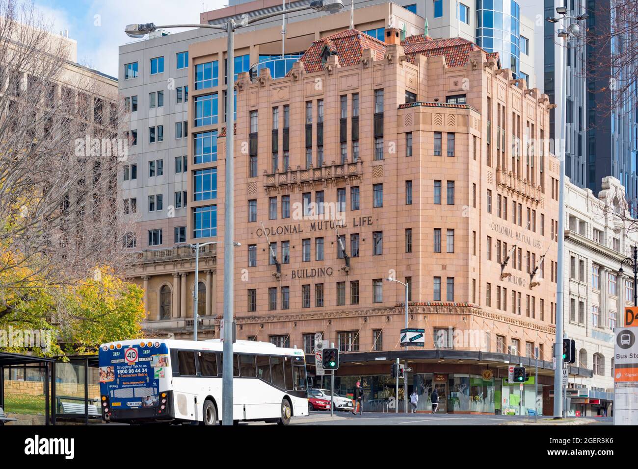 The Colonial Mutual Life Building in Hobart, Tasmania, was designed by architects Hennesy & Hennesy and completed in 1936. Stock Photo