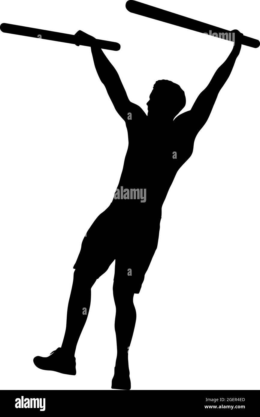 Silhouette Of A Pull Up Workout Steps On A White Background Stock