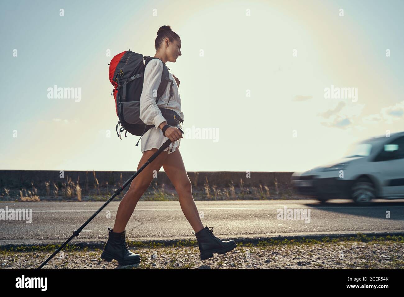walking poles along freeway Stock Photo 