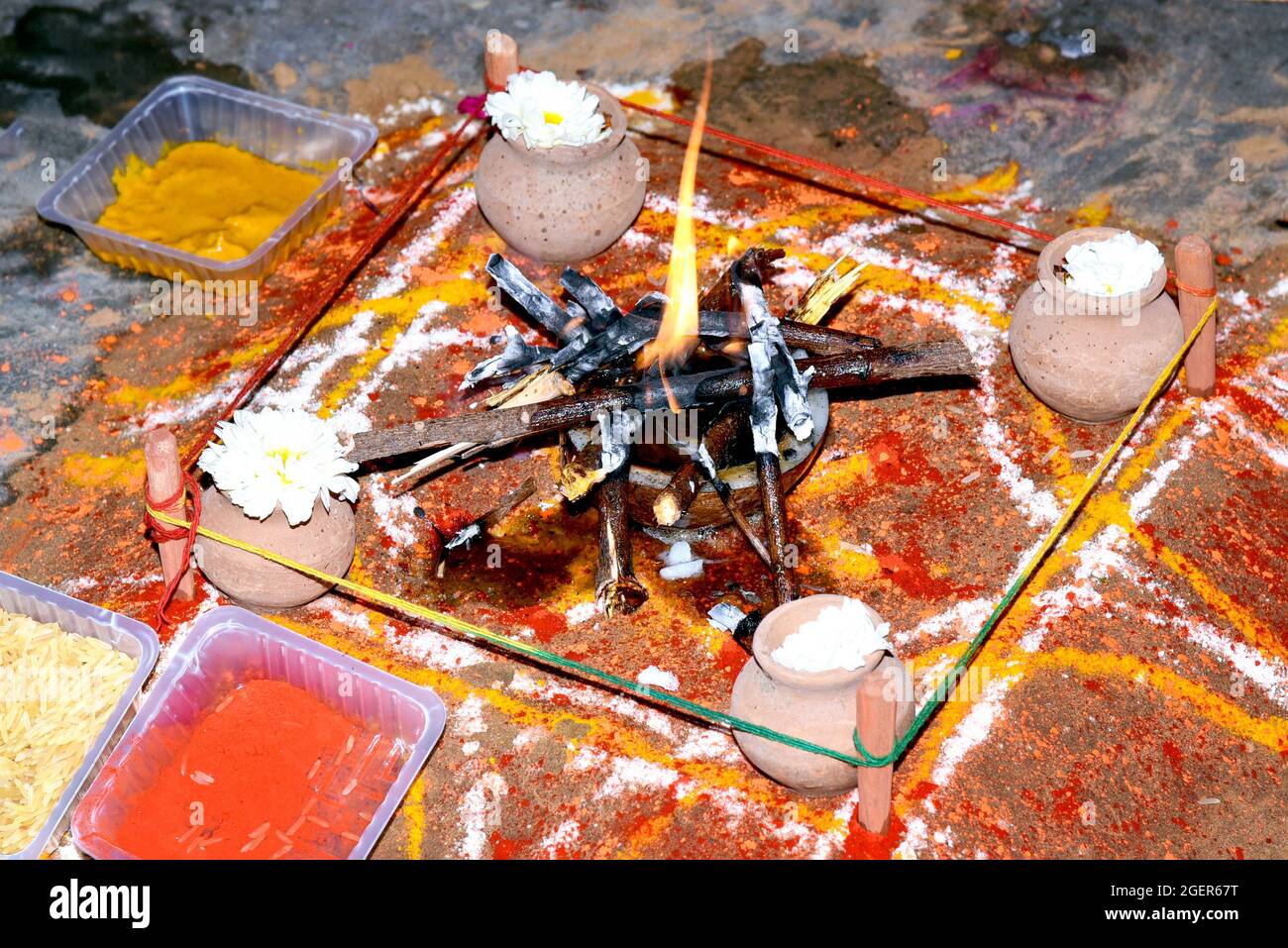 A sacred fire for Puja . Selective focus is used Stock Photo