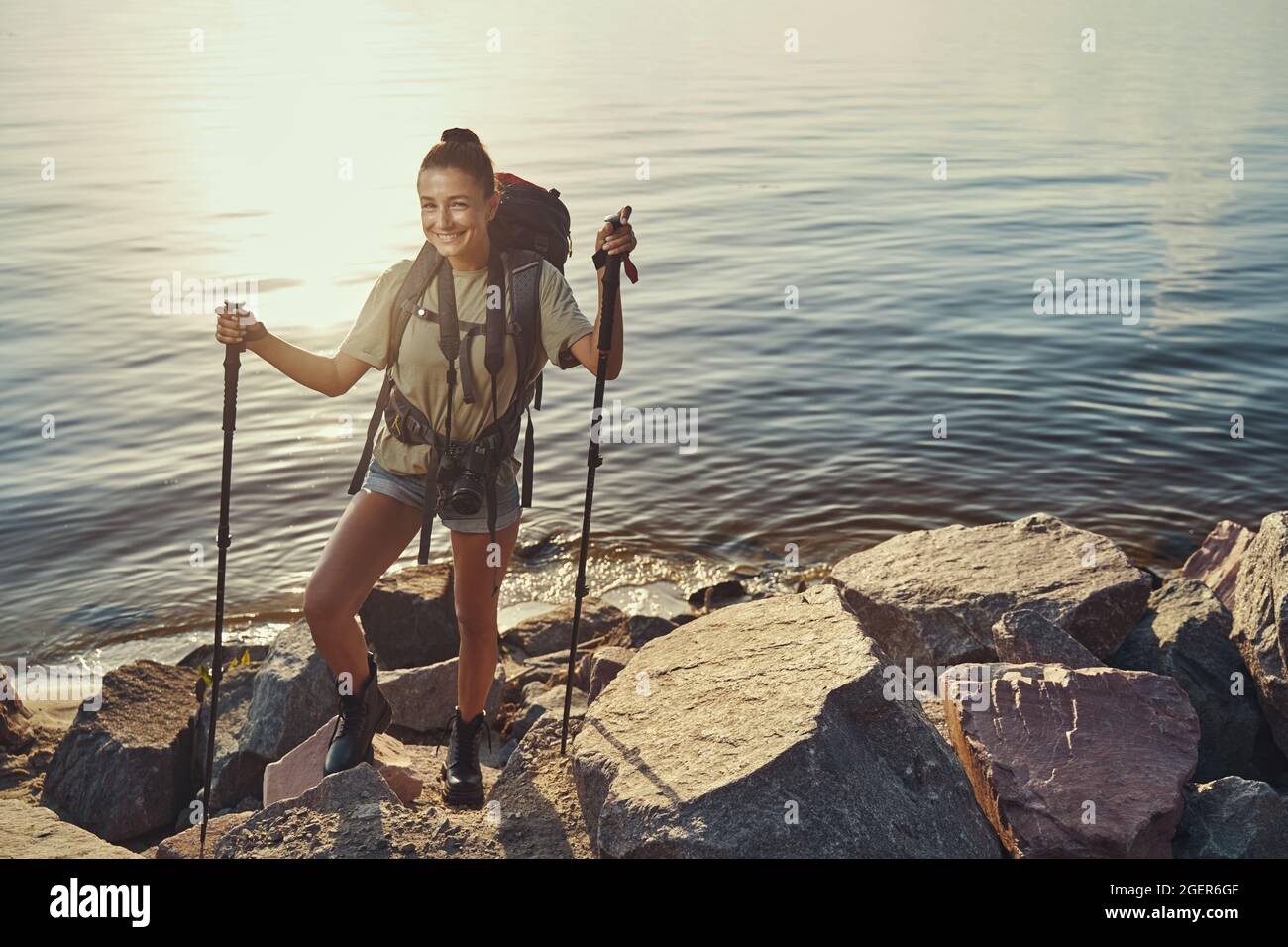 Female hiker smiling at camera hi-res stock photography and images - Alamy