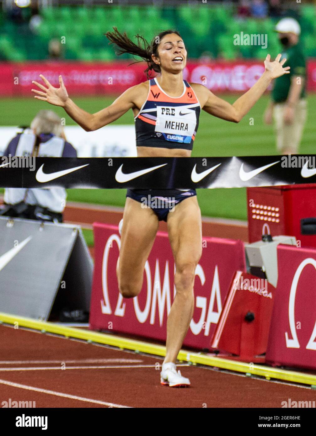 Eugene, USA. 20th Aug, 2021. August 20, 2021 Eugene OR USA: Rebecca Mehra wins the womens 1500 meters during the Nike Prefontaine Classic night session at Hayward Field Eugene, OR Thurman James/CSM Credit: Cal Sport Media/Alamy Live News Stock Photo