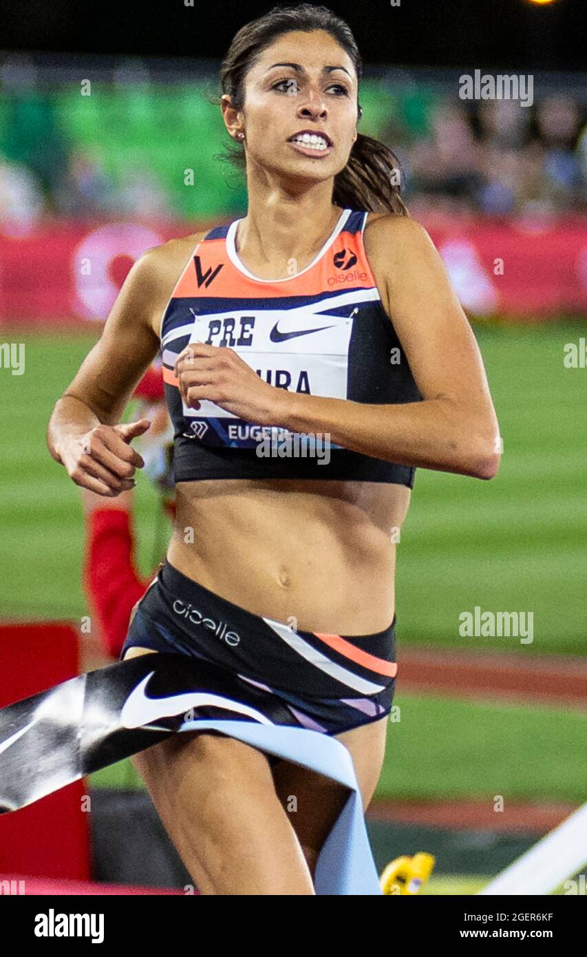 Eugene, USA. 20th Aug, 2021. August 20, 2021 Eugene OR USA: Rebecca Mehra wins the womens 1500 meters during the Nike Prefontaine Classic night session at Hayward Field Eugene, OR Thurman James/CSM Credit: Cal Sport Media/Alamy Live News Stock Photo