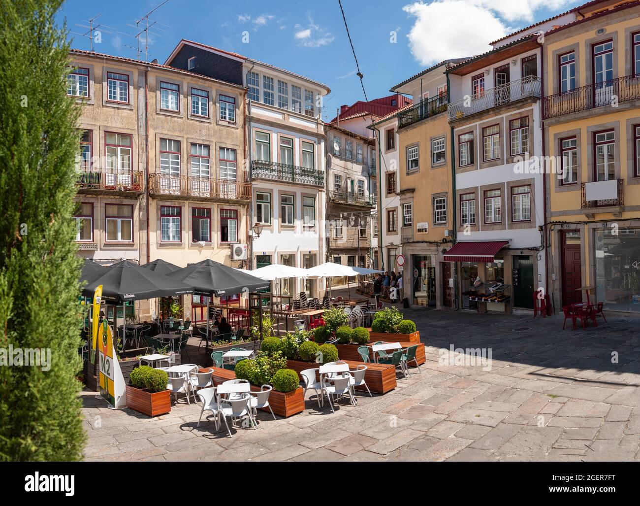 Viseu, Portugal - July 31, 2021: Largo Pintor Gata, square located in the old part of the city. Stock Photo