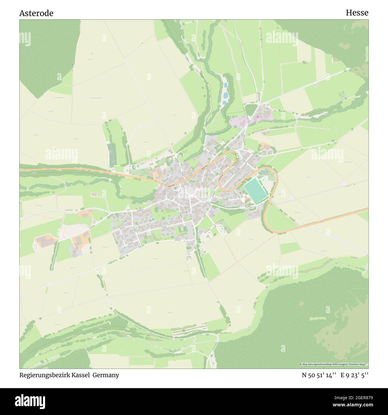 Asterode, Regierungsbezirk Kassel, Germany, Hesse, N 50 51' 14'', E 9 23' 5'', map, Timeless Map published in 2021. Travelers, explorers and adventurers like Florence Nightingale, David Livingstone, Ernest Shackleton, Lewis and Clark and Sherlock Holmes relied on maps to plan travels to the world's most remote corners, Timeless Maps is mapping most locations on the globe, showing the achievement of great dreams Stock Photo