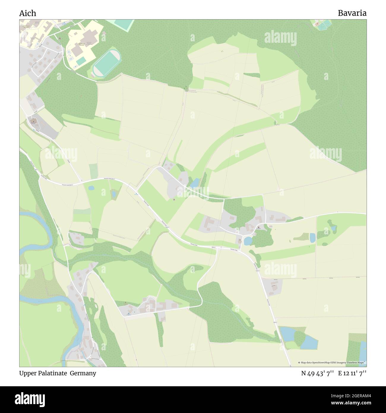 Aich, Upper Palatinate, Germany, Bavaria, N 49 43' 7'', E 12 11' 7'', map, Timeless Map published in 2021. Travelers, explorers and adventurers like Florence Nightingale, David Livingstone, Ernest Shackleton, Lewis and Clark and Sherlock Holmes relied on maps to plan travels to the world's most remote corners, Timeless Maps is mapping most locations on the globe, showing the achievement of great dreams Stock Photo