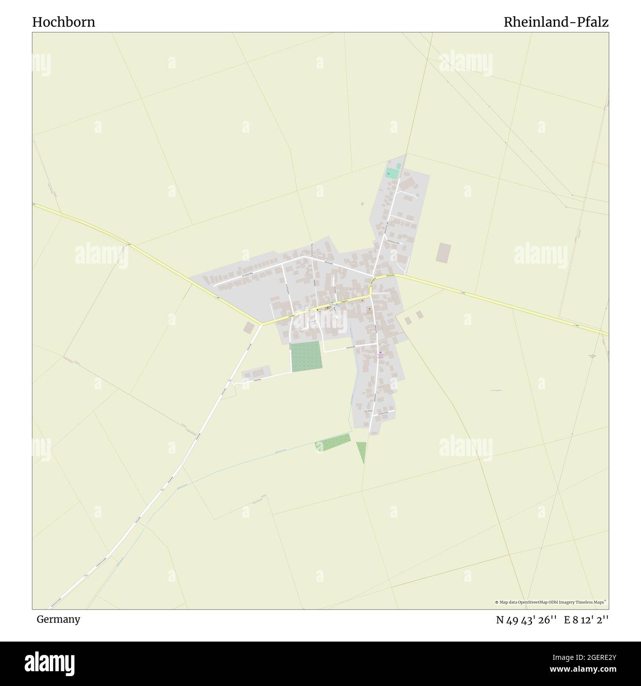 Hochborn, Germany, Rheinland-Pfalz, N 49 43' 26'', E 8 12' 2'', map, Timeless Map published in 2021. Travelers, explorers and adventurers like Florence Nightingale, David Livingstone, Ernest Shackleton, Lewis and Clark and Sherlock Holmes relied on maps to plan travels to the world's most remote corners, Timeless Maps is mapping most locations on the globe, showing the achievement of great dreams Stock Photo