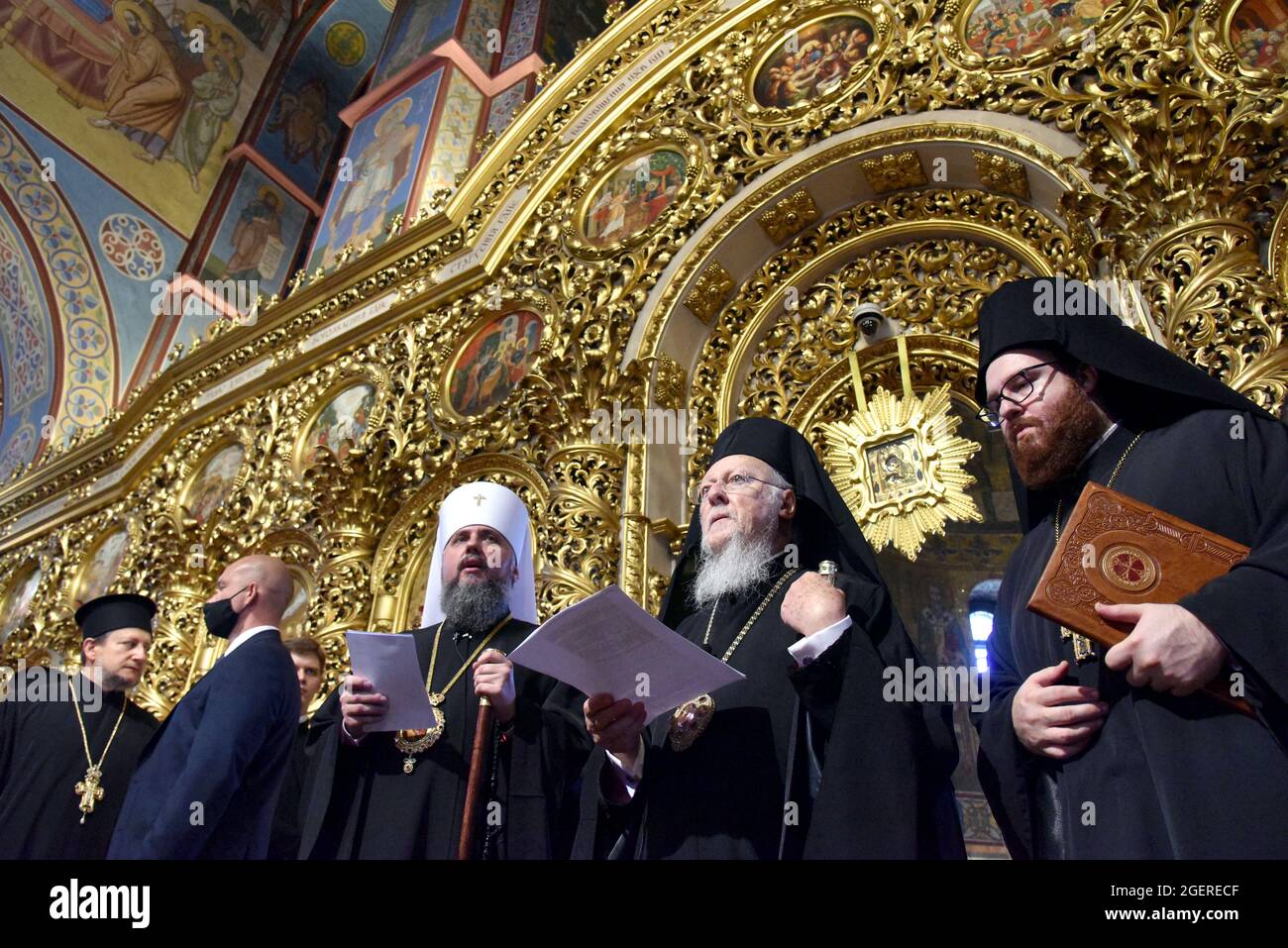 KYIV, UKRAINE - AUGUST 21, 2021 - Ecumenical Patriarch Bartholomew I of Constantinople and Primate of the Orthodox Church of Ukraine, Metropolitan of Stock Photo