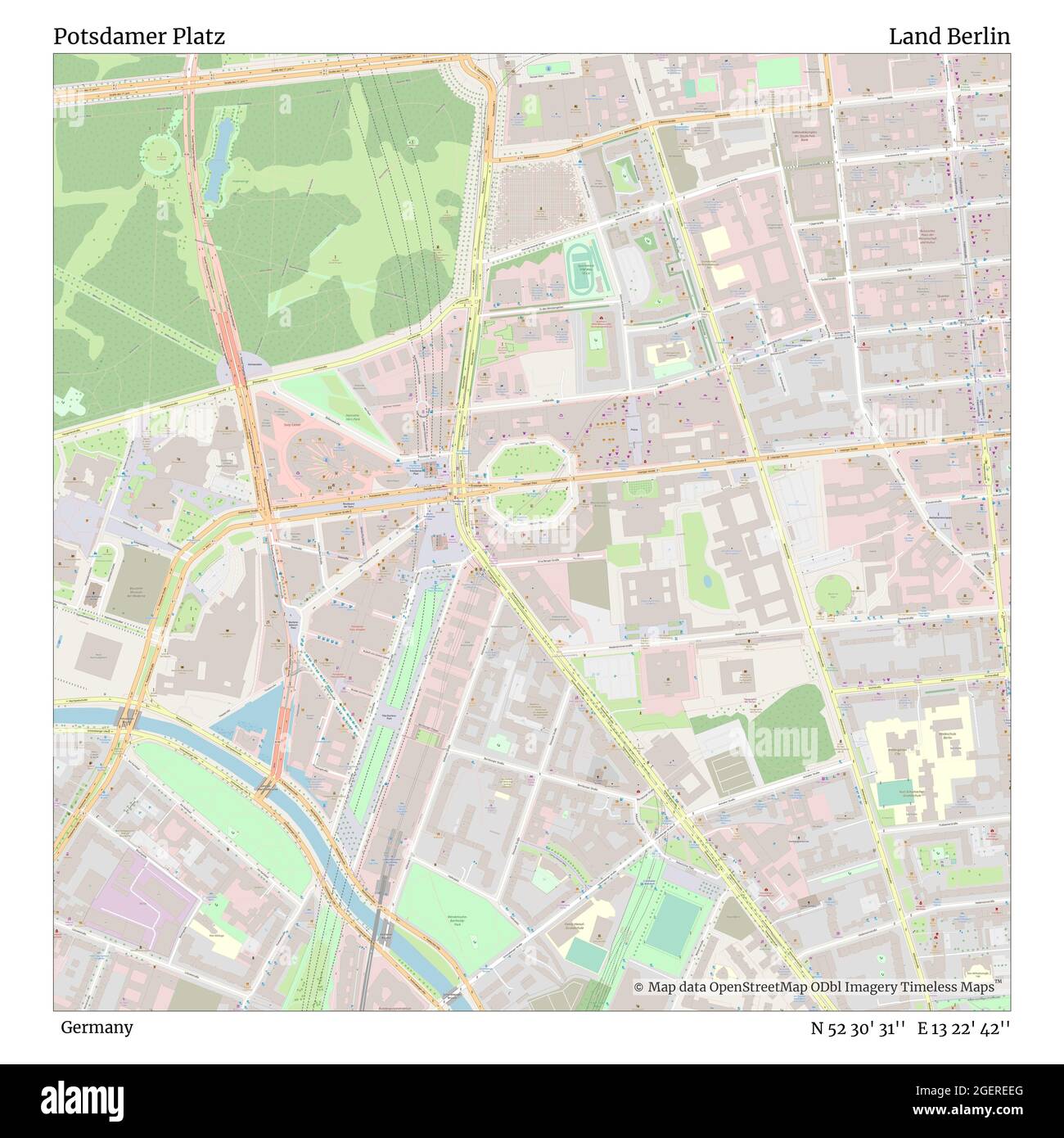 Potsdamer Platz, Germany, Land Berlin, N 52 30' 31'', E 13 22' 42'', map,  Timeless Map published in 2021. Travelers, explorers and adventurers like  Florence Nightingale, David Livingstone, Ernest Shackleton, Lewis and