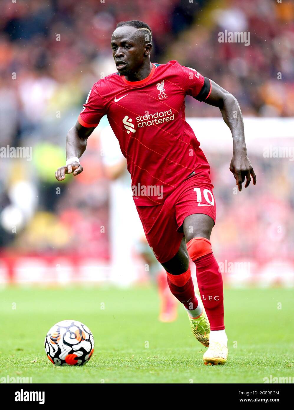 Liverpool's Sadio Mane during the Premier League match at Anfield, Liverpool. Picture date: Saturday August 21, 2021. Stock Photo