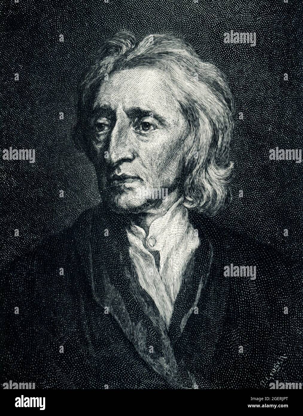 This 1899 illustration shows: “ John Locke  - painting by Sir Godfrey Keller. in the Hermitage in St Petersburg,” John Locke (b. 1632, d. 1704) was a British philosopher, Oxford academic and medical researcher. Sir Godfrey Kneller (died 1723), 1st Baronet, was the leading portrait painter in England during the late 17th and early 18th centuries, and was court painter to English and British monarchs from Charles II to George I. Stock Photo