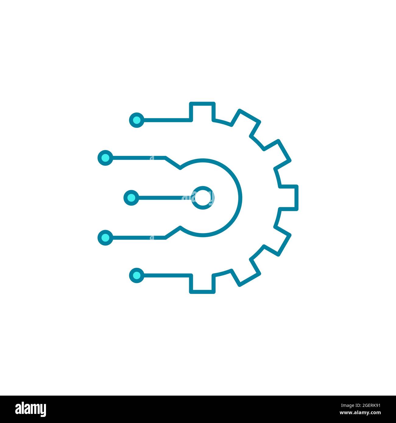 Artificial intelligence gear line icon. Machine learning process. Automation and industry 4.0 revolution. Digital transformation. Vector illustration. Stock Vector