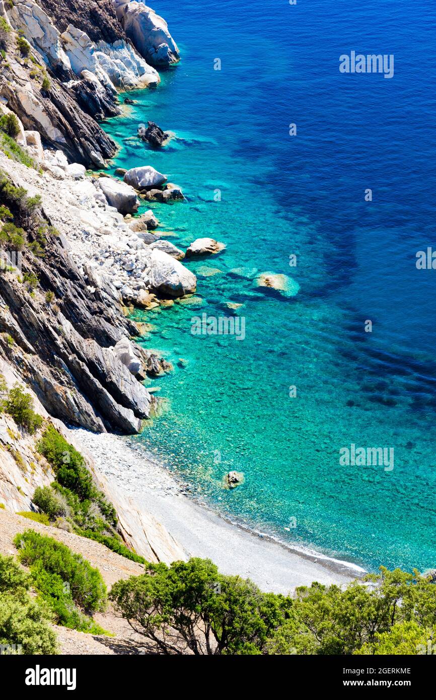 The Punta Nera beach in Italy is located on the western side of the Elba coast, about 2 km away from the village of Chiessi Stock Photo