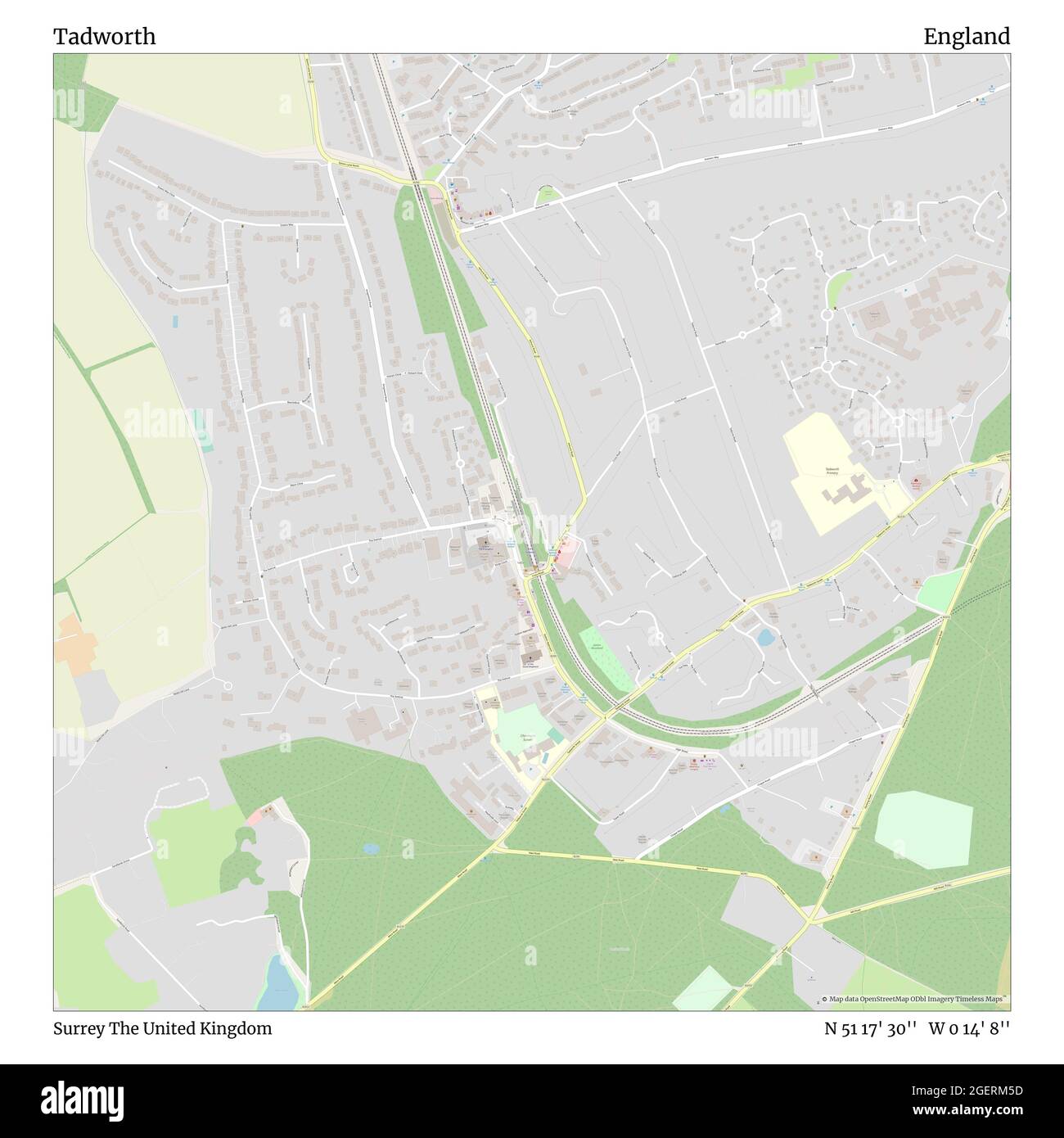 Tadworth, Surrey, United Kingdom, England, N 51 17' 30'', W 0 14' 8'', map, Timeless Map