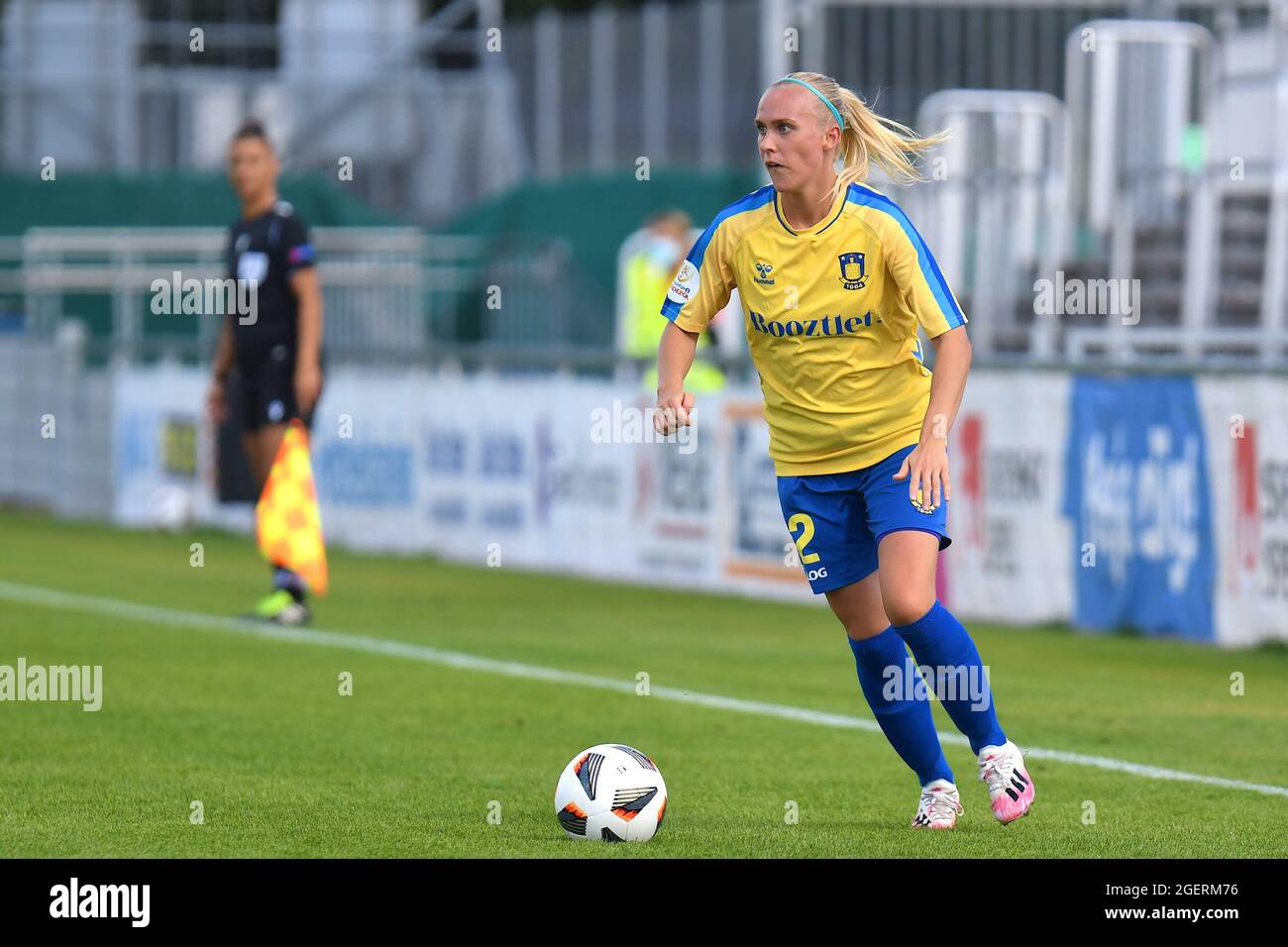 Kristianstad, Sweden. 21st Aug, 2021. Christina Beck (12 Brondby IF)  controls the ball during the game of third place of the League Path Group  2, qualification to UEFA Womens Champions League between