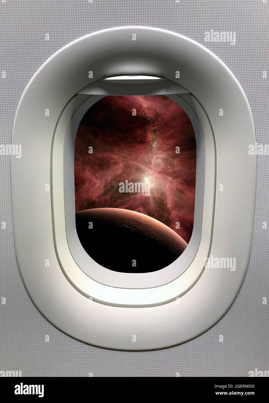 View from a porthole on the Mars background. Elements of this image furnished by NASA. Stock Photo