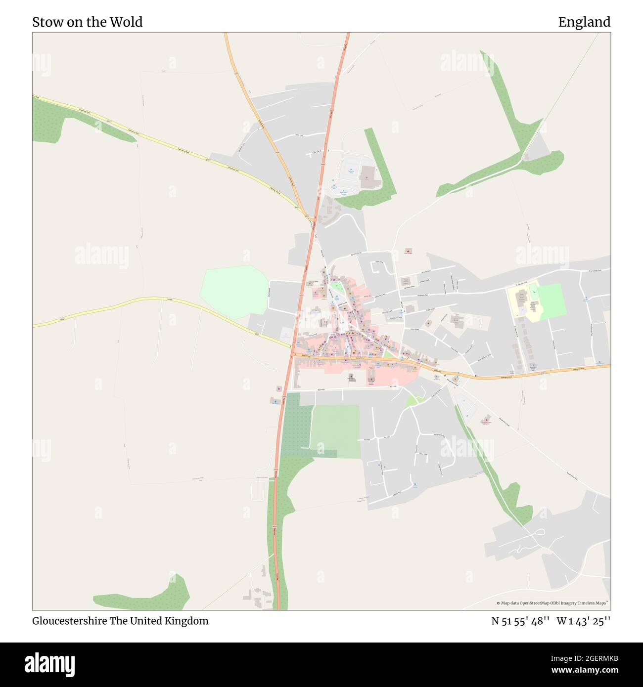 Stow On The Wold Map Stow On The Wold, Gloucestershire, United Kingdom, England, N 51 55' 48'',  W 1 43' 25'', Map, Timeless Map Published In 2021. Travelers, Explorers And  Adventurers Like Florence Nightingale, David Livingstone, Ernest