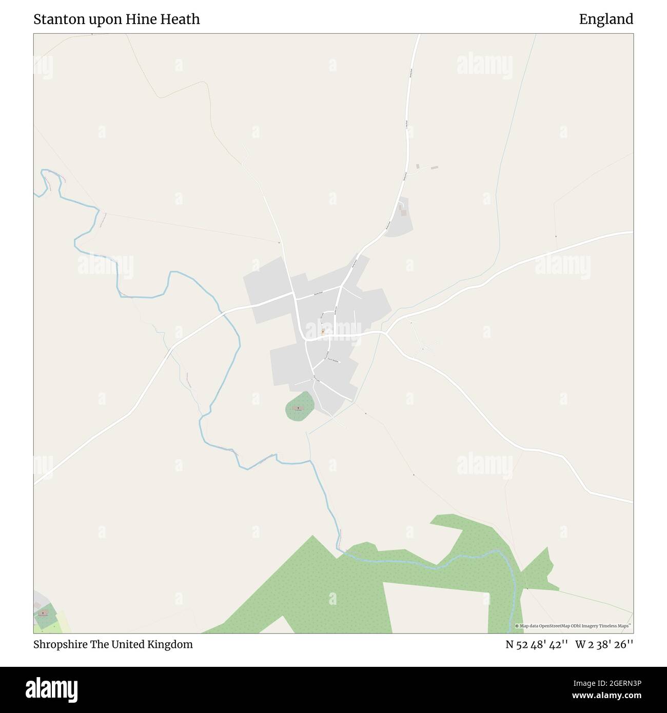 Stanton upon Hine Heath, Shropshire, United Kingdom, England, N 52 48' 42'', W 2 38' 26'', map, Timeless Map published in 2021. Travelers, explorers and adventurers like Florence Nightingale, David Livingstone, Ernest Shackleton, Lewis and Clark and Sherlock Holmes relied on maps to plan travels to the world's most remote corners, Timeless Maps is mapping most locations on the globe, showing the achievement of great dreams Stock Photo