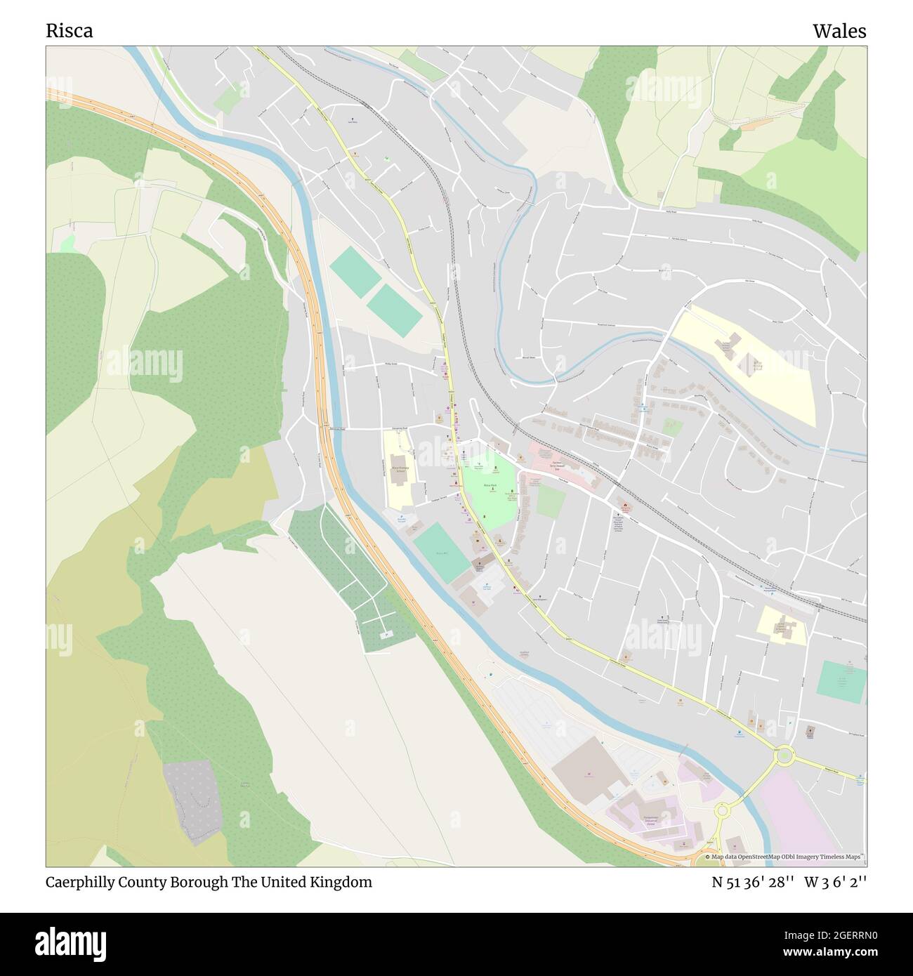 Caerphilly County Borough Map Risca, Caerphilly County Borough, United Kingdom, Wales, N 51 36' 28'', W 3  6' 2'', Map, Timeless Map Published In 2021. Travelers, Explorers And  Adventurers Like Florence Nightingale, David Livingstone, Ernest Shackleton,