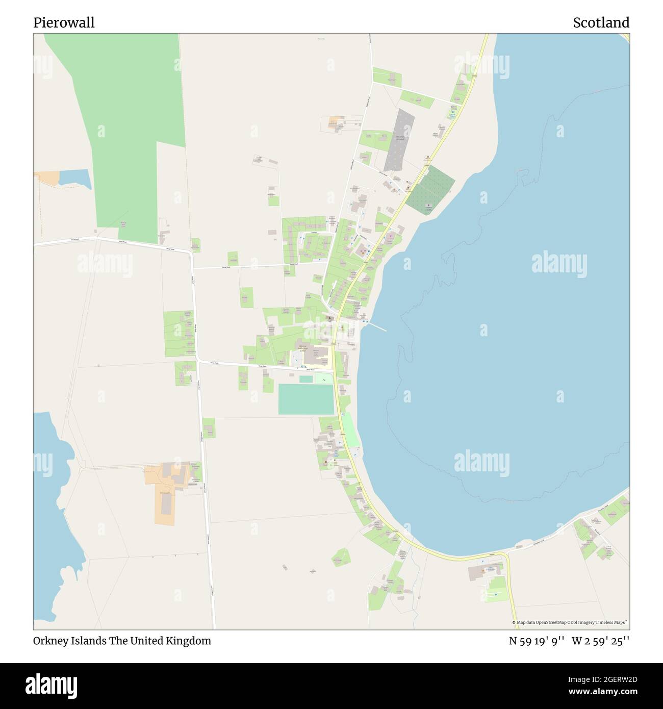 Pierowall, Orkney Islands, United Kingdom, Scotland, N 59 19' 9'', W 2 59' 25'', map, Timeless Map published in 2021. Travelers, explorers and adventurers like Florence Nightingale, David Livingstone, Ernest Shackleton, Lewis and Clark and Sherlock Holmes relied on maps to plan travels to the world's most remote corners, Timeless Maps is mapping most locations on the globe, showing the achievement of great dreams Stock Photo