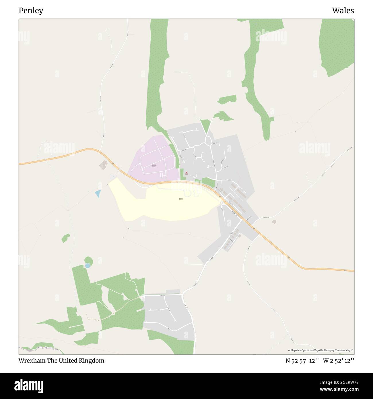 Penley, Wrexham, United Kingdom, Wales, N 52 57' 12'', W 2 52' 12'', map, Timeless Map published