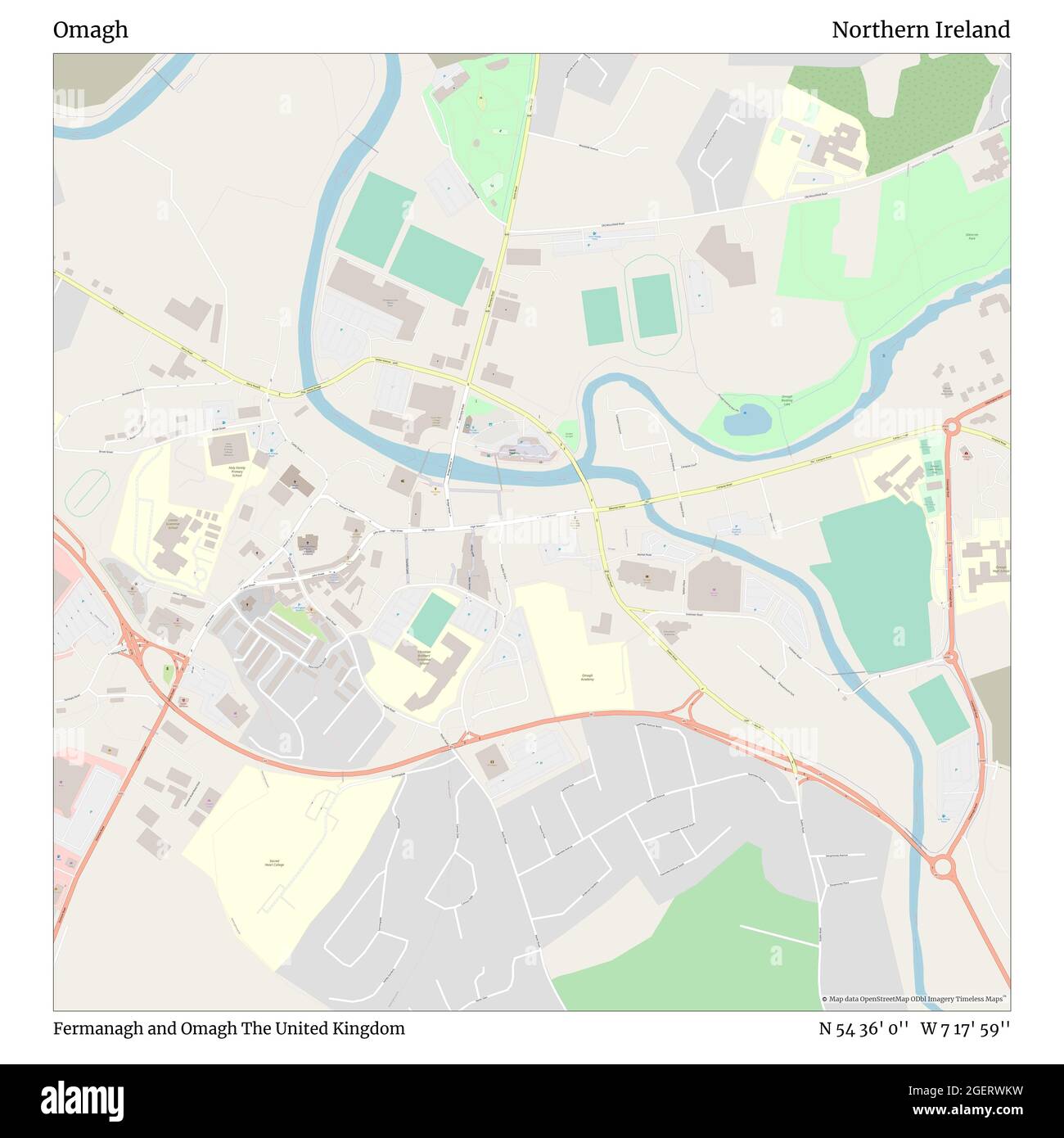 Omagh Northern Ireland Map Omagh, Fermanagh And Omagh, United Kingdom, Northern Ireland, N 54 36' 0'',  W 7 17' 59'', Map, Timeless Map Published In 2021. Travelers, Explorers And  Adventurers Like Florence Nightingale, David Livingstone, Ernest