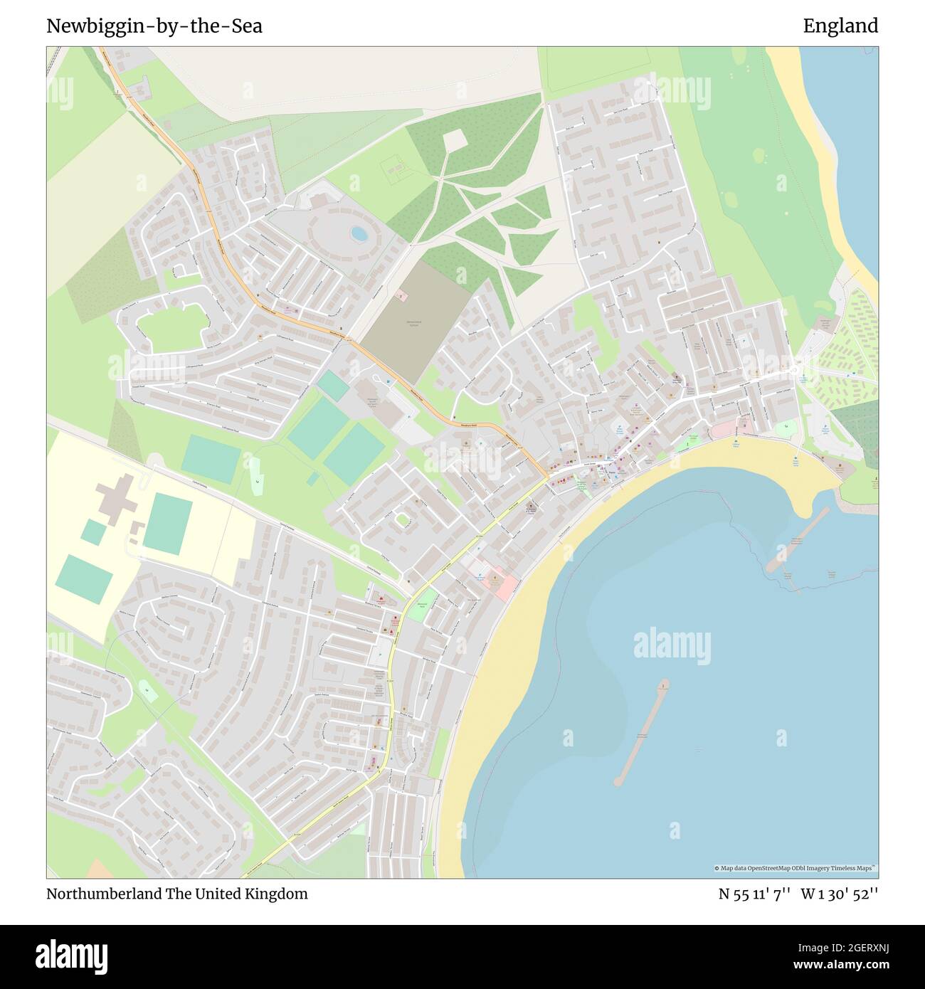 Newbiggin By The Sea Map Newbiggin-By-The-Sea, Northumberland, United Kingdom, England, N 55 11'  7'', W 1 30' 52'', Map, Timeless Map Published In 2021. Travelers,  Explorers And Adventurers Like Florence Nightingale, David Livingstone,  Ernest Shackleton, Lewis And