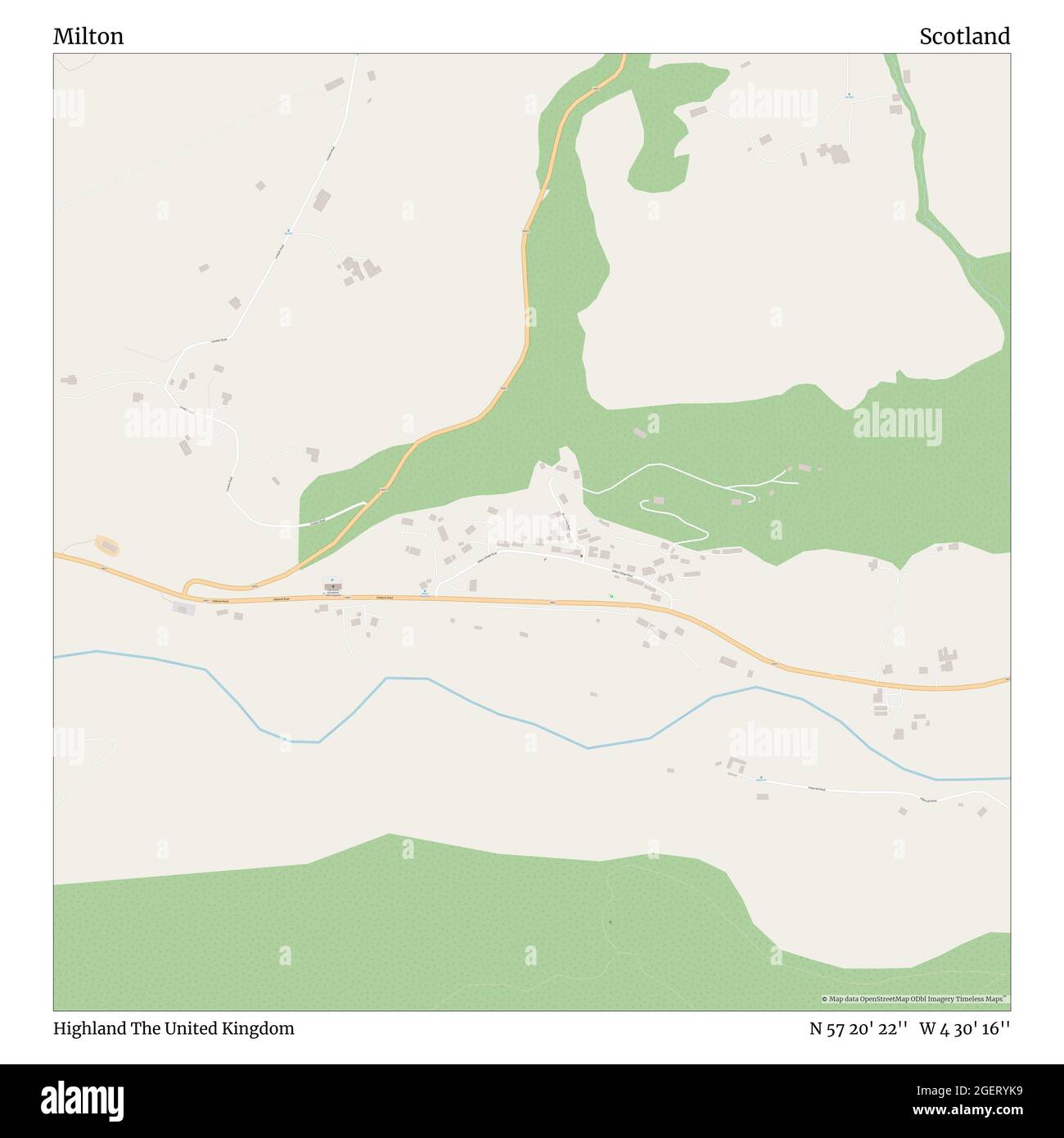 Milton, Highland, United Kingdom, Scotland, N 57 20' 22'', W 4 30' 16'', map, Timeless Map published in 2021. Travelers, explorers and adventurers like Florence Nightingale, David Livingstone, Ernest Shackleton, Lewis and Clark and Sherlock Holmes relied on maps to plan travels to the world's most remote corners, Timeless Maps is mapping most locations on the globe, showing the achievement of great dreams Stock Photo