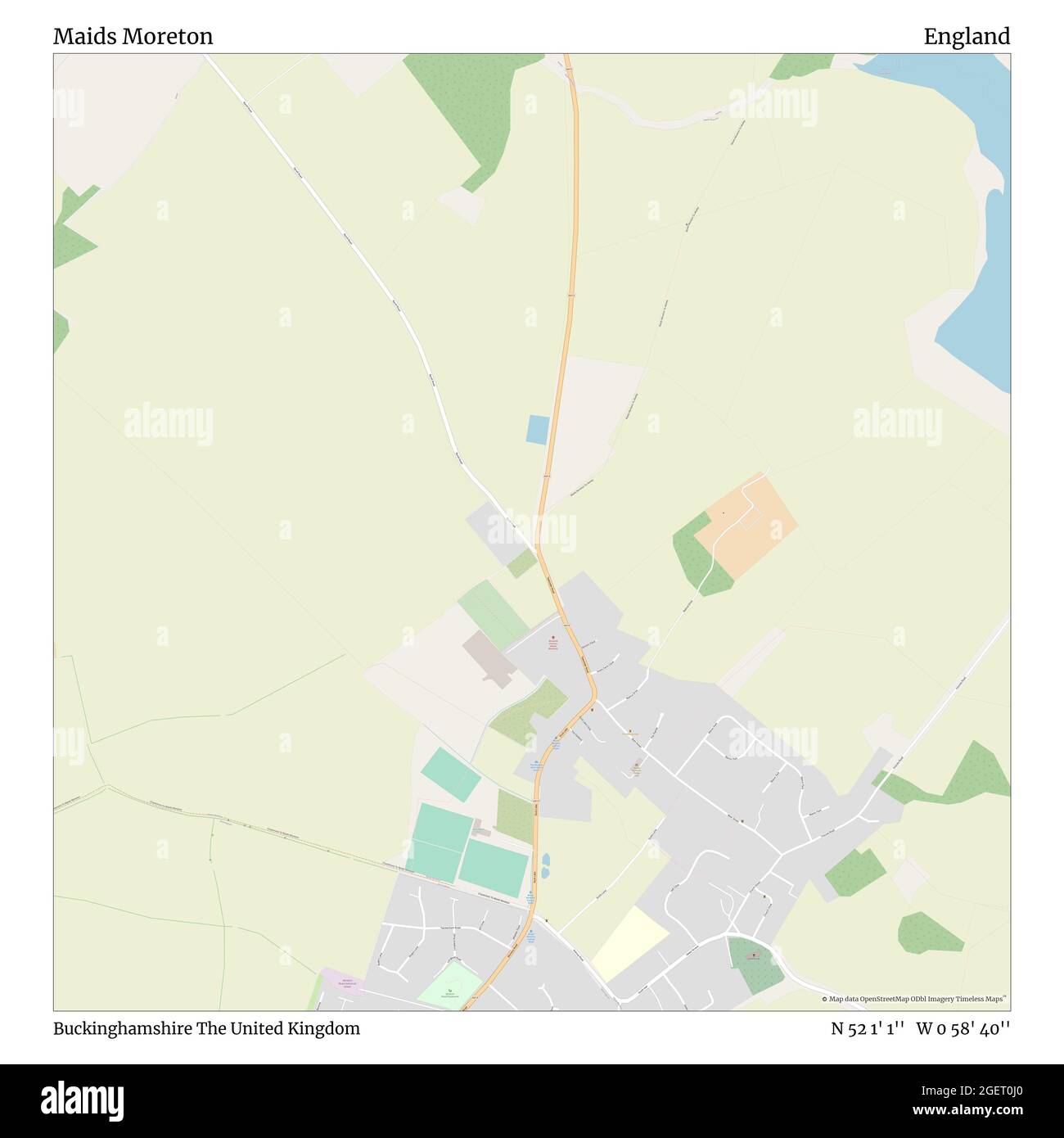 Maids Moreton, Buckinghamshire, United Kingdom, England, N 52 1' 1'', W 0 58' 40'', map, Timeless Map published in 2021. Travelers, explorers and adventurers like Florence Nightingale, David Livingstone, Ernest Shackleton, Lewis and Clark and Sherlock Holmes relied on maps to plan travels to the world's most remote corners, Timeless Maps is mapping most locations on the globe, showing the achievement of great dreams Stock Photo