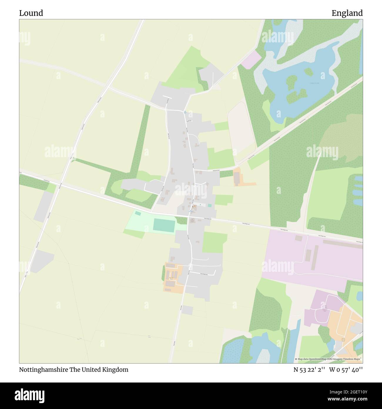 Lound, Nottinghamshire, United Kingdom, England, N 53 22' 2'', W 0 57' 40'', map, Timeless Map published in 2021. Travelers, explorers and adventurers like Florence Nightingale, David Livingstone, Ernest Shackleton, Lewis and Clark and Sherlock Holmes relied on maps to plan travels to the world's most remote corners, Timeless Maps is mapping most locations on the globe, showing the achievement of great dreams Stock Photo