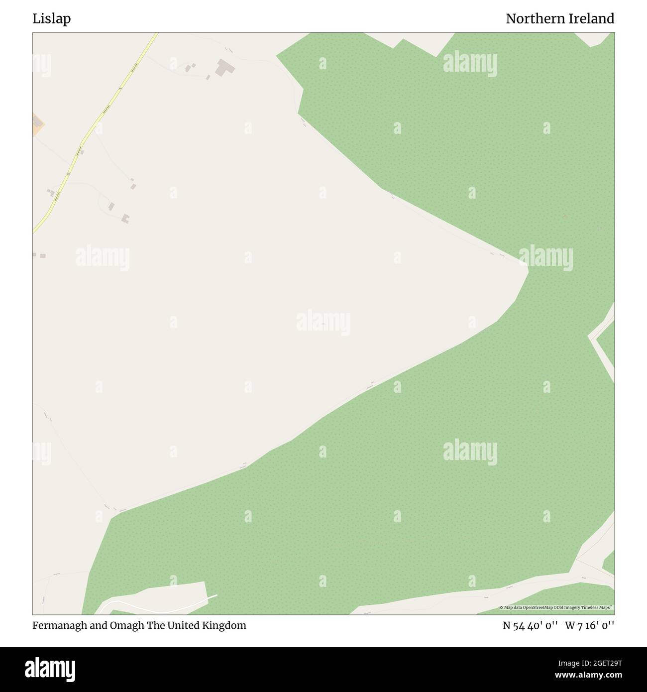 Lislap, Fermanagh and Omagh, United Kingdom, Northern Ireland, N 54 40' 0'', W 7 16' 0'', map, Timeless Map published in 2021. Travelers, explorers and adventurers like Florence Nightingale, David Livingstone, Ernest Shackleton, Lewis and Clark and Sherlock Holmes relied on maps to plan travels to the world's most remote corners, Timeless Maps is mapping most locations on the globe, showing the achievement of great dreams Stock Photo