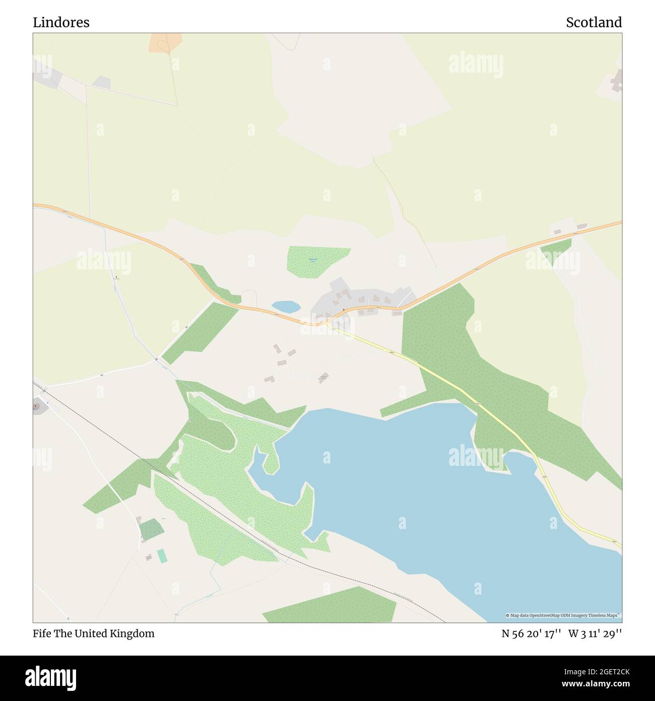 Lindores, Fife, United Kingdom, Scotland, N 56 20' 17'', W 3 11' 29'', map, Timeless Map published in 2021. Travelers, explorers and adventurers like Florence Nightingale, David Livingstone, Ernest Shackleton, Lewis and Clark and Sherlock Holmes relied on maps to plan travels to the world's most remote corners, Timeless Maps is mapping most locations on the globe, showing the achievement of great dreams Stock Photo