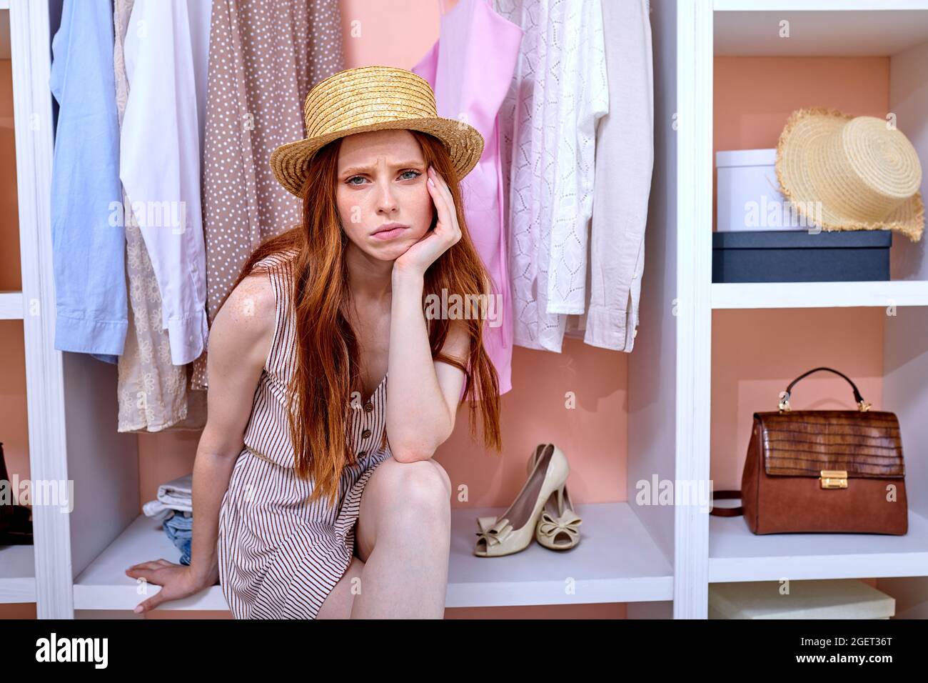 Nothing To Wear Concept, Young Woman Deciding What To Put on Stock