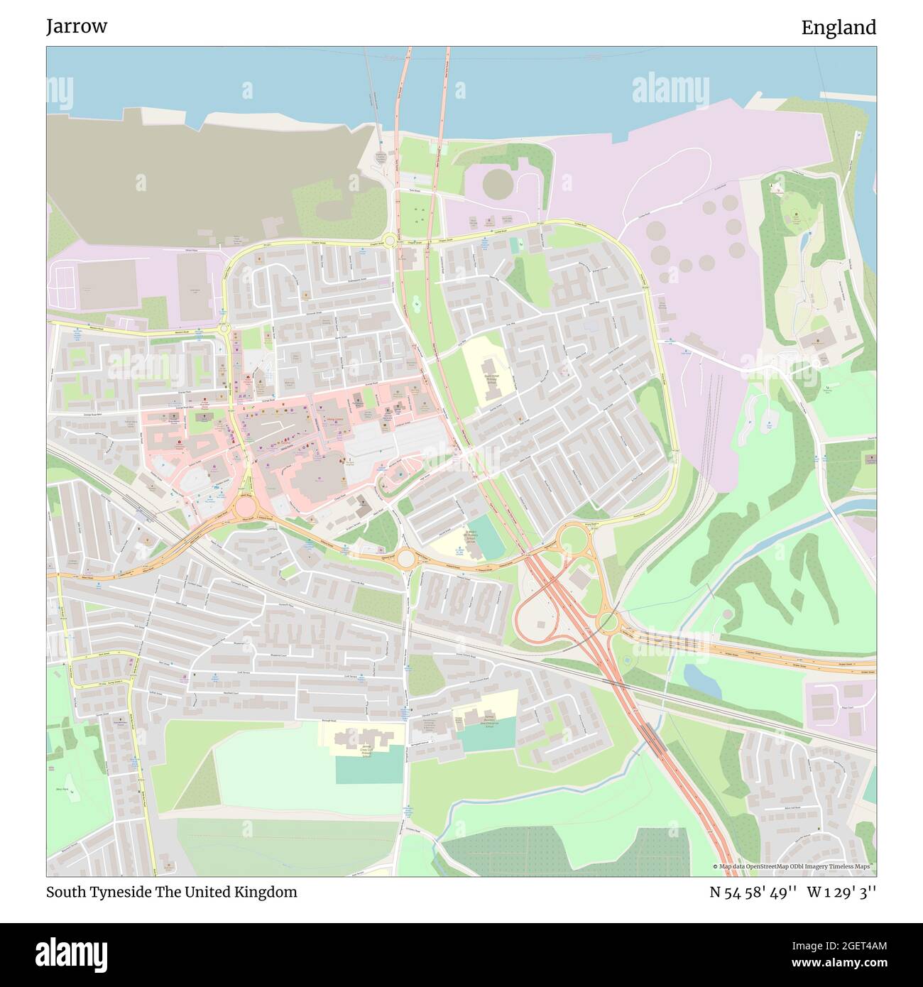 Map Of South Tyneside Jarrow, South Tyneside, United Kingdom, England, N 54 58' 49'', W 1 29'  3'', Map, Timeless Map Published In 2021. Travelers, Explorers And  Adventurers Like Florence Nightingale, David Livingstone, Ernest  Shackleton, Lewis