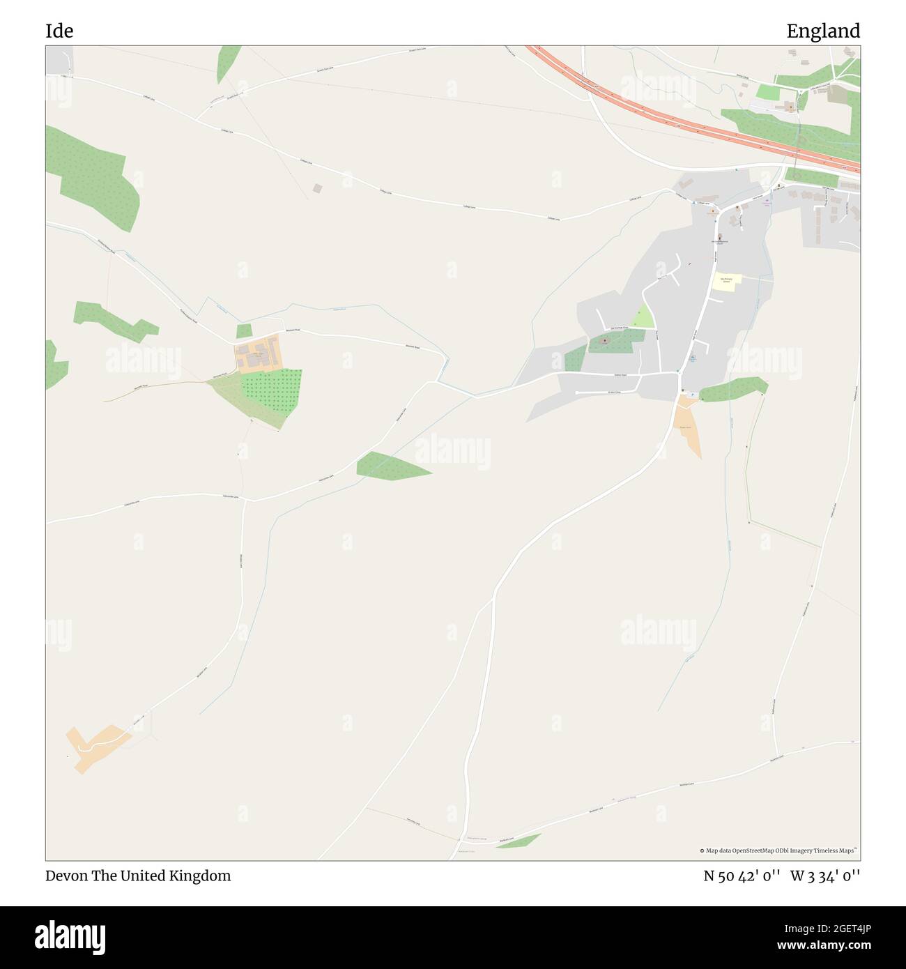 Ide, Devon, United Kingdom, England, N 50 42' 0'', W 3 34' 0'', map, Timeless Map published in 2021. Travelers, explorers and adventurers like Florence Nightingale, David Livingstone, Ernest Shackleton, Lewis and Clark and Sherlock Holmes relied on maps to plan travels to the world's most remote corners, Timeless Maps is mapping most locations on the globe, showing the achievement of great dreams Stock Photo