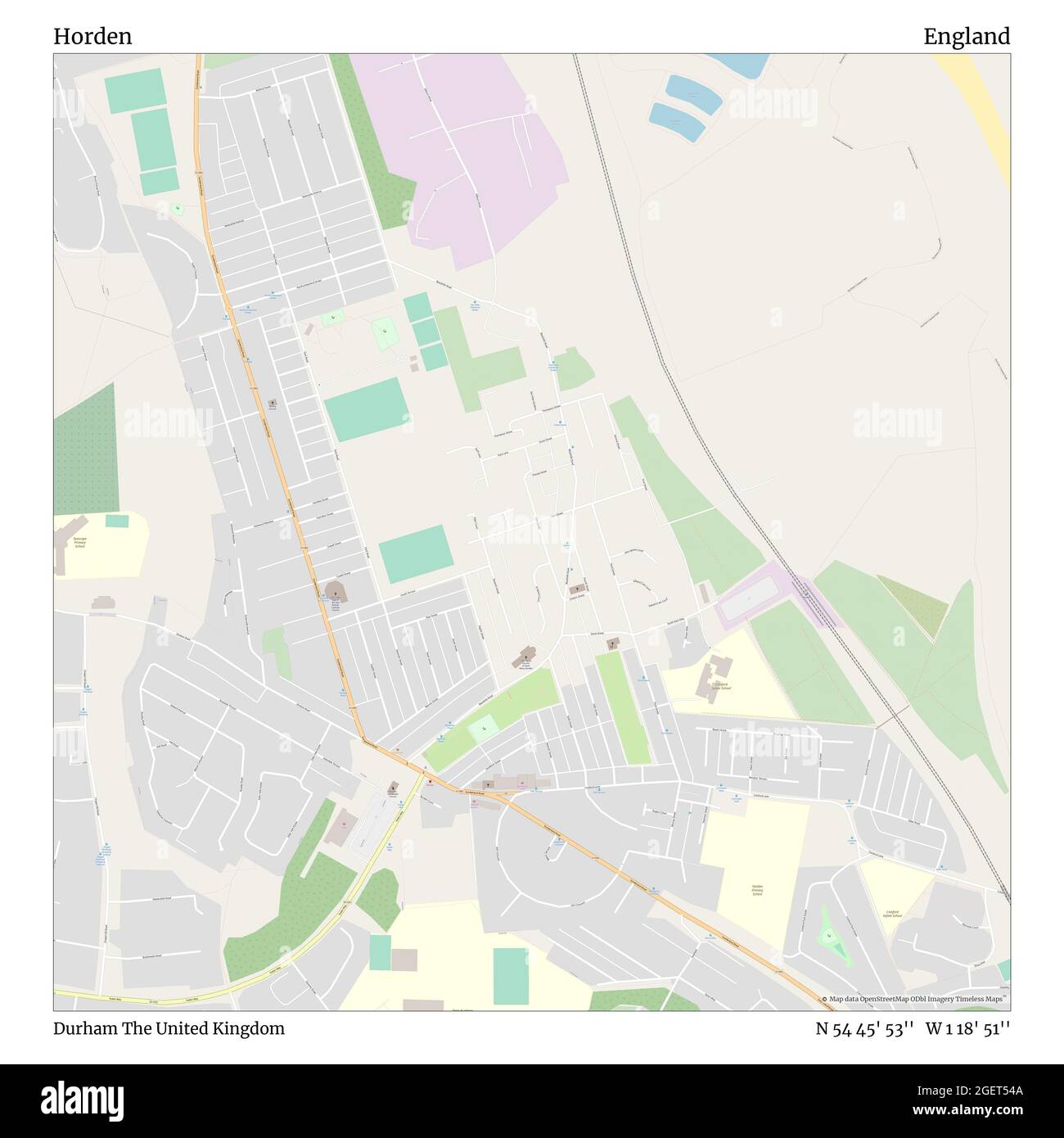 Horden, Durham, United Kingdom, England, N 54 45' 53'', W 1 18' 51'', map, Timeless Map published in 2021. Travelers, explorers and adventurers like Florence Nightingale, David Livingstone, Ernest Shackleton, Lewis and Clark and Sherlock Holmes relied on maps to plan travels to the world's most remote corners, Timeless Maps is mapping most locations on the globe, showing the achievement of great dreams Stock Photo