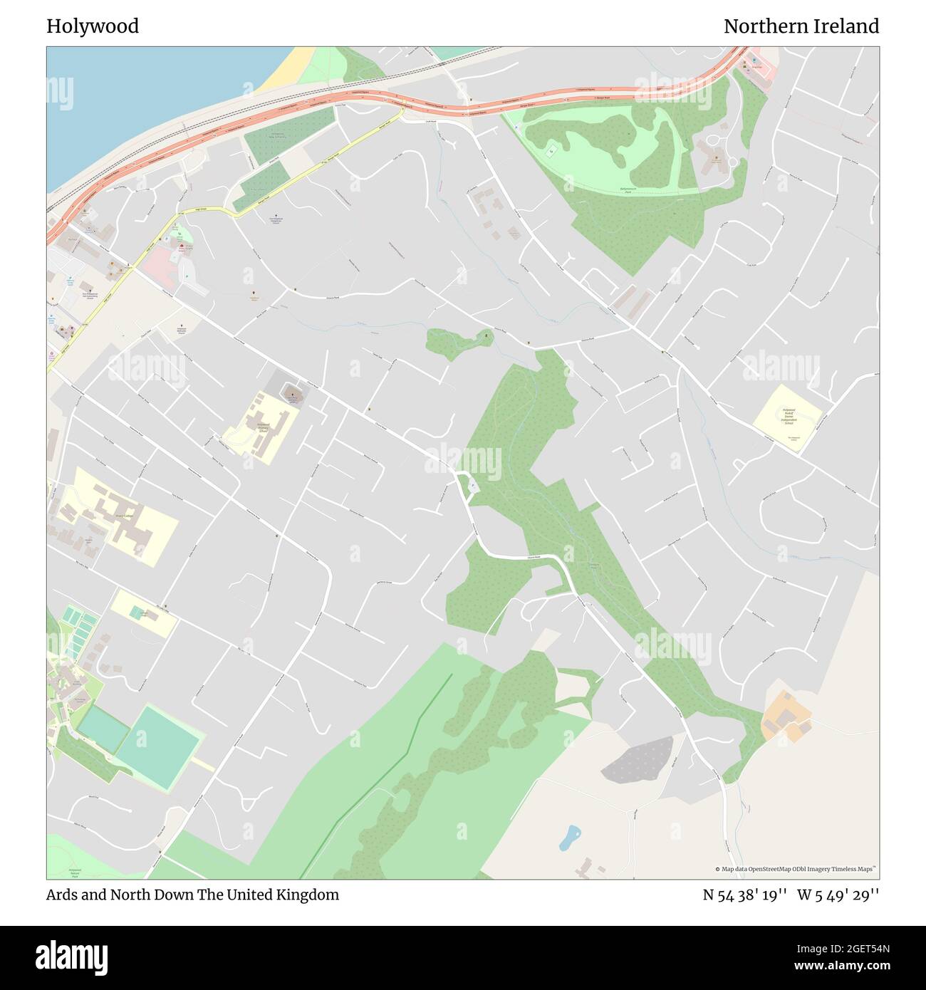 Holywood Northern Ireland Map Holywood, Ards And North Down, United Kingdom, Northern Ireland, N 54 38'  19'', W 5 49' 29'', Map, Timeless Map Published In 2021. Travelers,  Explorers And Adventurers Like Florence Nightingale, David Livingstone,