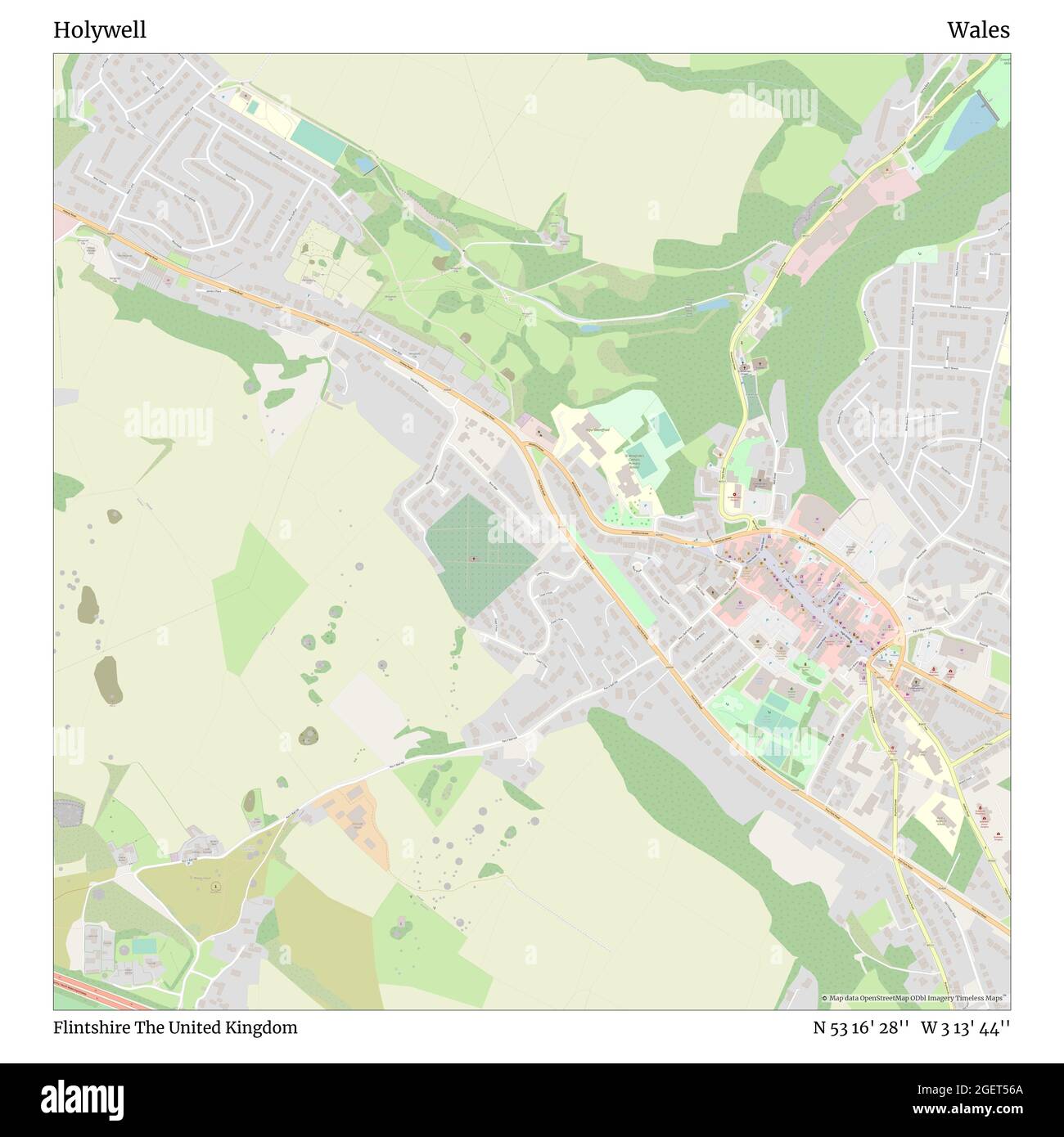 Holywell, Flintshire, United Kingdom, Wales, N 53 16' 28'', W 3 13' 44'', map, Timeless Map published in 2021. Travelers, explorers and adventurers like Florence Nightingale, David Livingstone, Ernest Shackleton, Lewis and Clark and Sherlock Holmes relied on maps to plan travels to the world's most remote corners, Timeless Maps is mapping most locations on the globe, showing the achievement of great dreams Stock Photo