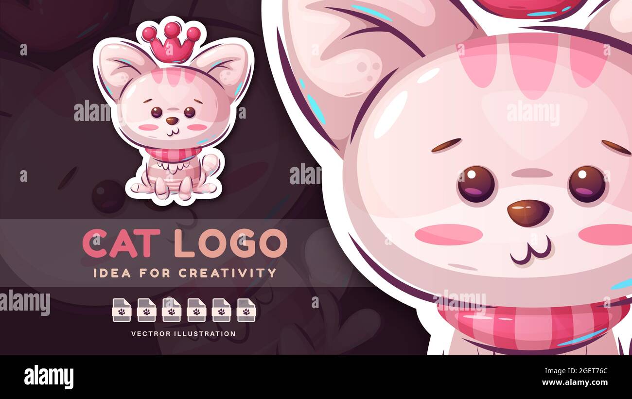 Cartoon character pretty animal cat - childish sticker Stock Vector