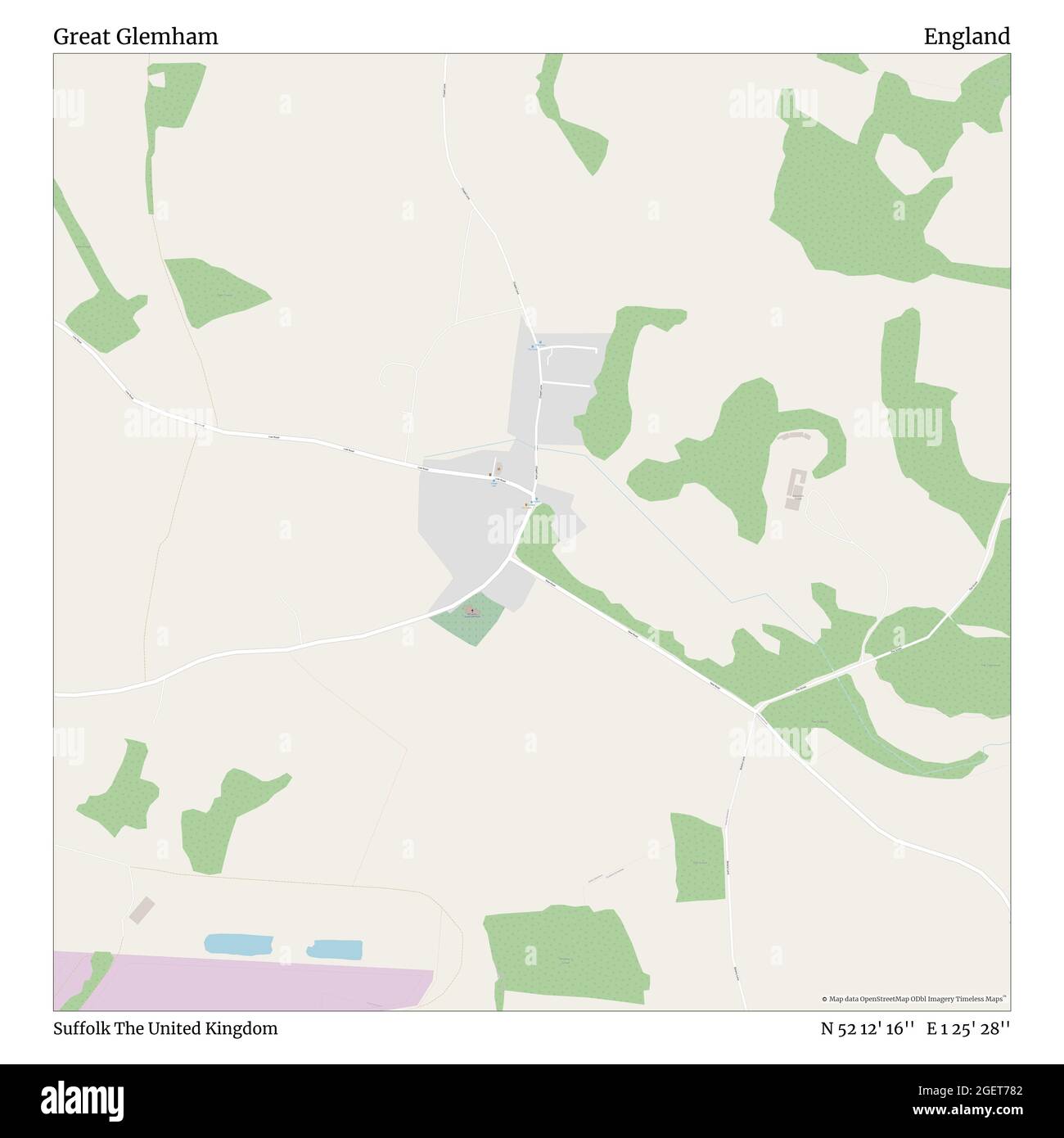 Great Glemham, Suffolk, United Kingdom, England, N 52 12' 16'', E 1 25' 28'', map, Timeless Map published in 2021. Travelers, explorers and adventurers like Florence Nightingale, David Livingstone, Ernest Shackleton, Lewis and Clark and Sherlock Holmes relied on maps to plan travels to the world's most remote corners, Timeless Maps is mapping most locations on the globe, showing the achievement of great dreams Stock Photo