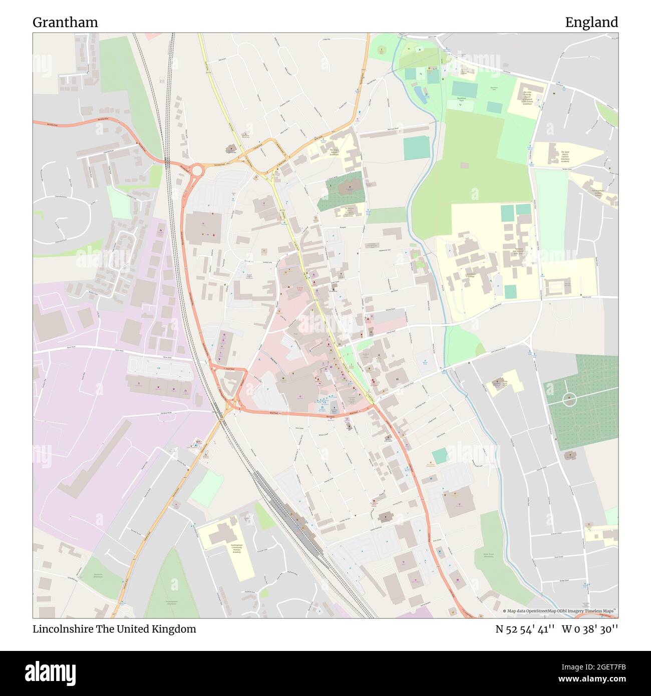 Street Map Of Grantham Grantham, Lincolnshire, United Kingdom, England, N 52 54' 41'', W 0 38'  30'', Map, Timeless Map Published In 2021. Travelers, Explorers And  Adventurers Like Florence Nightingale, David Livingstone, Ernest  Shackleton, Lewis And