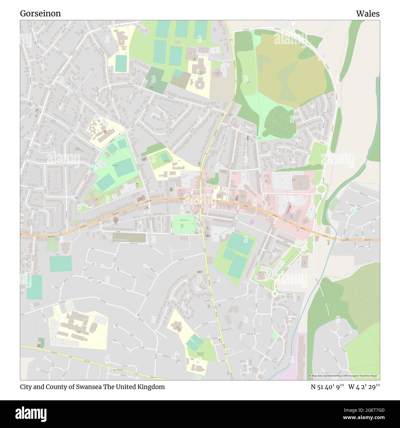 Gorseinon, City and County of Swansea, United Kingdom, Wales, N 51 40' 9'', W 4 2' 29'', map, Timeless Map published in 2021. Travelers, explorers and adventurers like Florence Nightingale, David Livingstone, Ernest Shackleton, Lewis and Clark and Sherlock Holmes relied on maps to plan travels to the world's most remote corners, Timeless Maps is mapping most locations on the globe, showing the achievement of great dreams Stock Photo