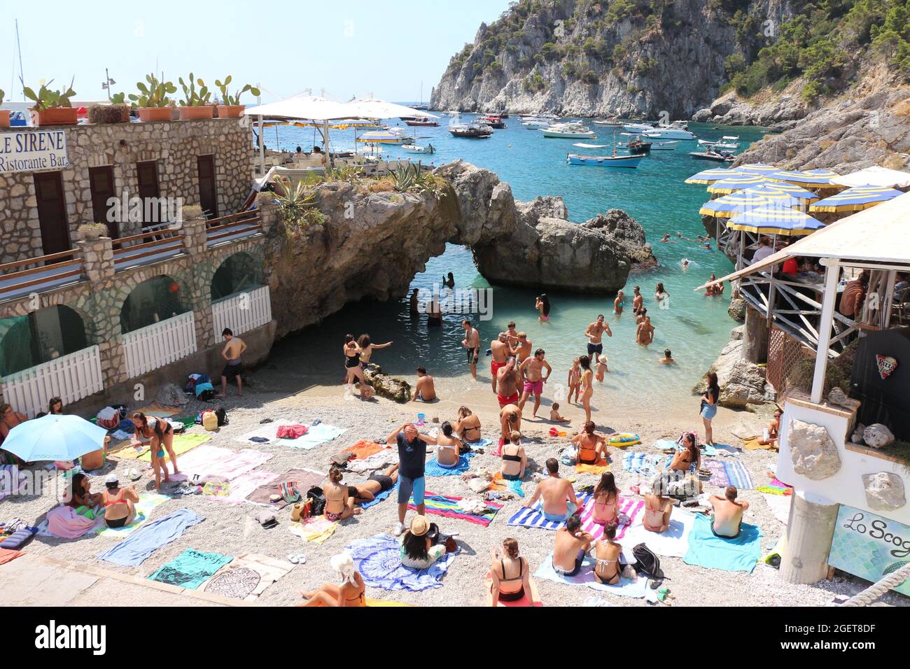 Capri, Marina Piccola and Faraglioni: many bathers and Capri, Marina Piccola and Faraglioni: many bathers and