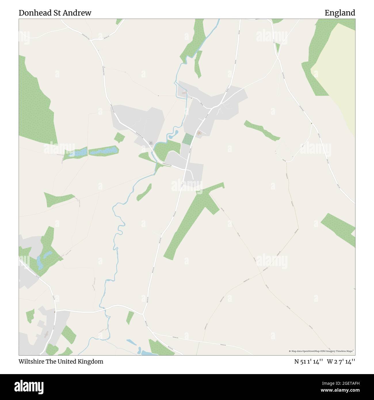 Donhead St Andrew, Wiltshire, United Kingdom, England, N 51 1' 14'', W 2 7' 14'', map, Timeless Map published in 2021. Travelers, explorers and adventurers like Florence Nightingale, David Livingstone, Ernest Shackleton, Lewis and Clark and Sherlock Holmes relied on maps to plan travels to the world's most remote corners, Timeless Maps is mapping most locations on the globe, showing the achievement of great dreams Stock Photo