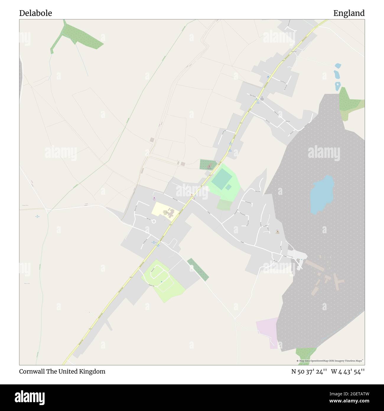 Delabole, Cornwall, United Kingdom, England, N 50 37' 24'', W 4 43' 54'', map, Timeless Map published in 2021. Travelers, explorers and adventurers like Florence Nightingale, David Livingstone, Ernest Shackleton, Lewis and Clark and Sherlock Holmes relied on maps to plan travels to the world's most remote corners, Timeless Maps is mapping most locations on the globe, showing the achievement of great dreams Stock Photo