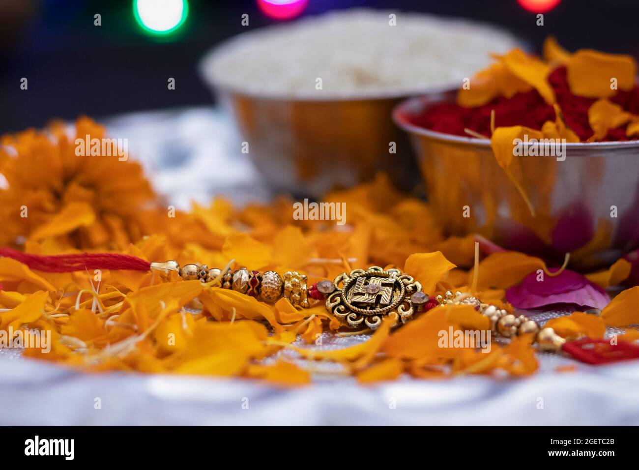 Rakhi, Indian brother and sister festival Raksha Bandhan concept. Happy raksha bandhan. Stock Photo