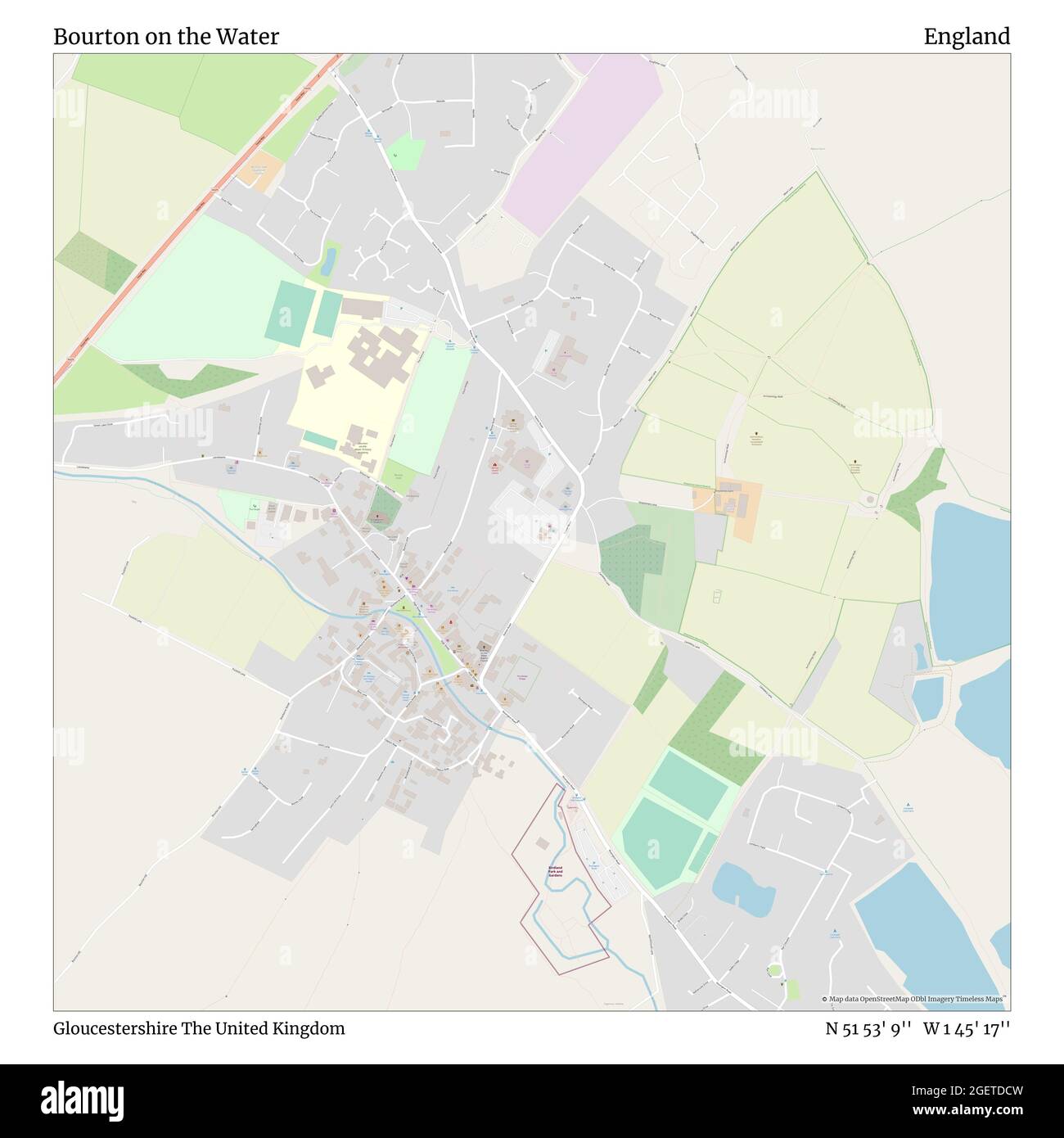 Bourton On The Water Map Bourton On The Water, Gloucestershire, United Kingdom, England, N 51 53'  9'', W 1 45' 17'', Map, Timeless Map Published In 2021. Travelers,  Explorers And Adventurers Like Florence Nightingale, David Livingstone,  Ernest