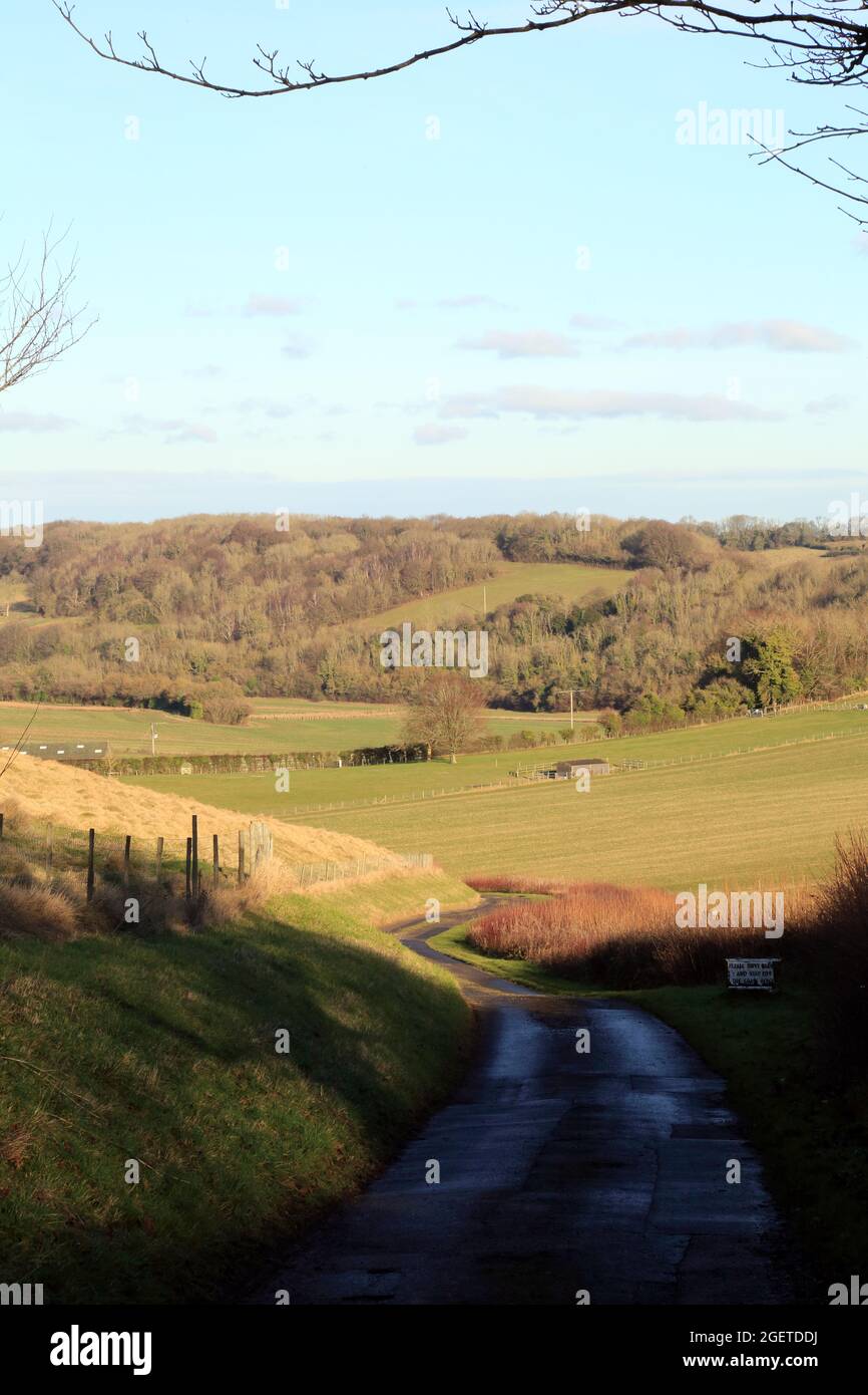 View towards Coombe Manor on the North Downs above Wye, Ashford, Kent