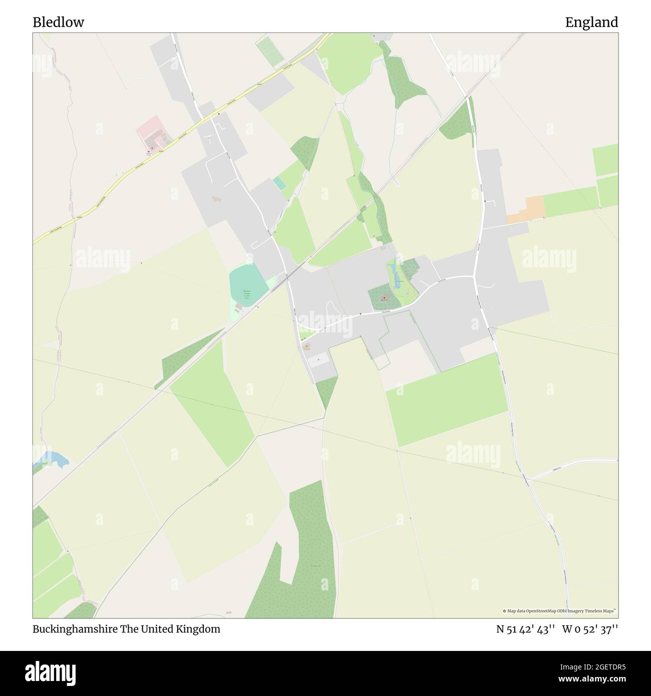 Bledlow, Buckinghamshire, United Kingdom, England, N 51 42' 43'', W 0 52' 37'', map, Timeless Map published in 2021. Travelers, explorers and adventurers like Florence Nightingale, David Livingstone, Ernest Shackleton, Lewis and Clark and Sherlock Holmes relied on maps to plan travels to the world's most remote corners, Timeless Maps is mapping most locations on the globe, showing the achievement of great dreams Stock Photo