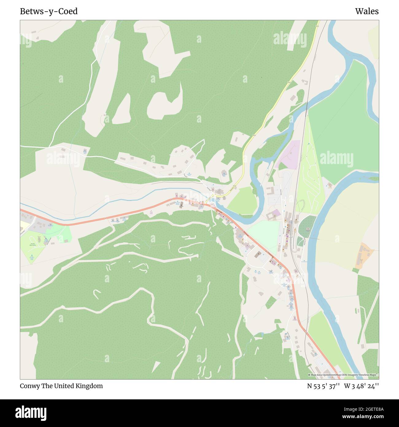 Betws Y Coed Map Betws-Y-Coed, Conwy, United Kingdom, Wales, N 53 5' 37'', W 3 48' 24'', Map,  Timeless Map Published In 2021. Travelers, Explorers And Adventurers Like  Florence Nightingale, David Livingstone, Ernest Shackleton, Lewis And